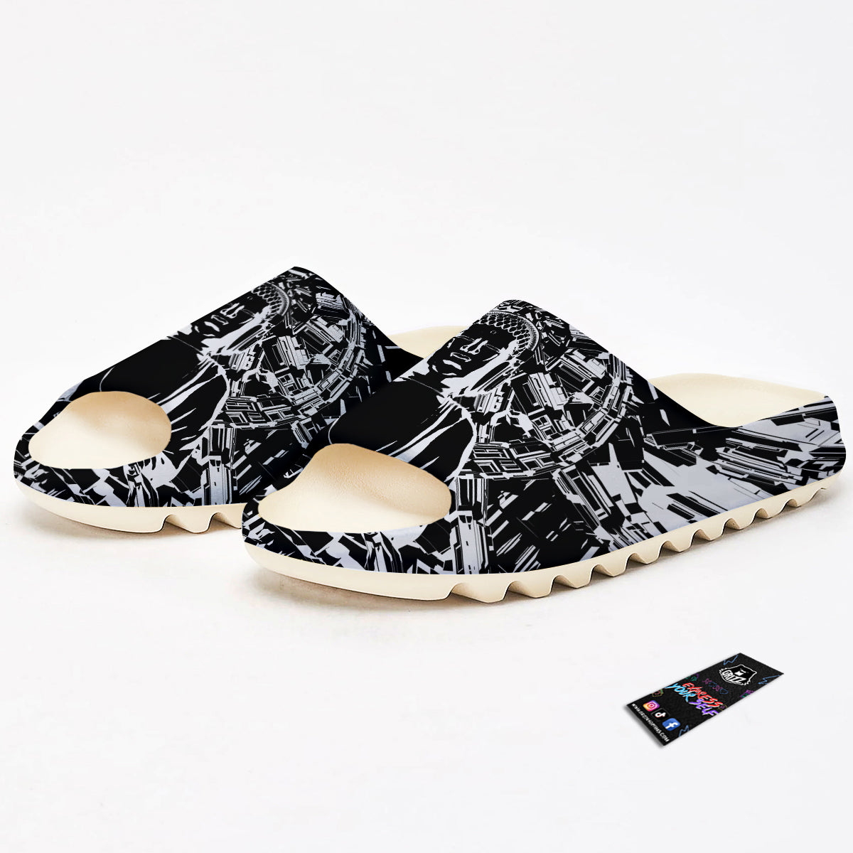 Technical Buddha Black And White Print Sandals-grizzshop