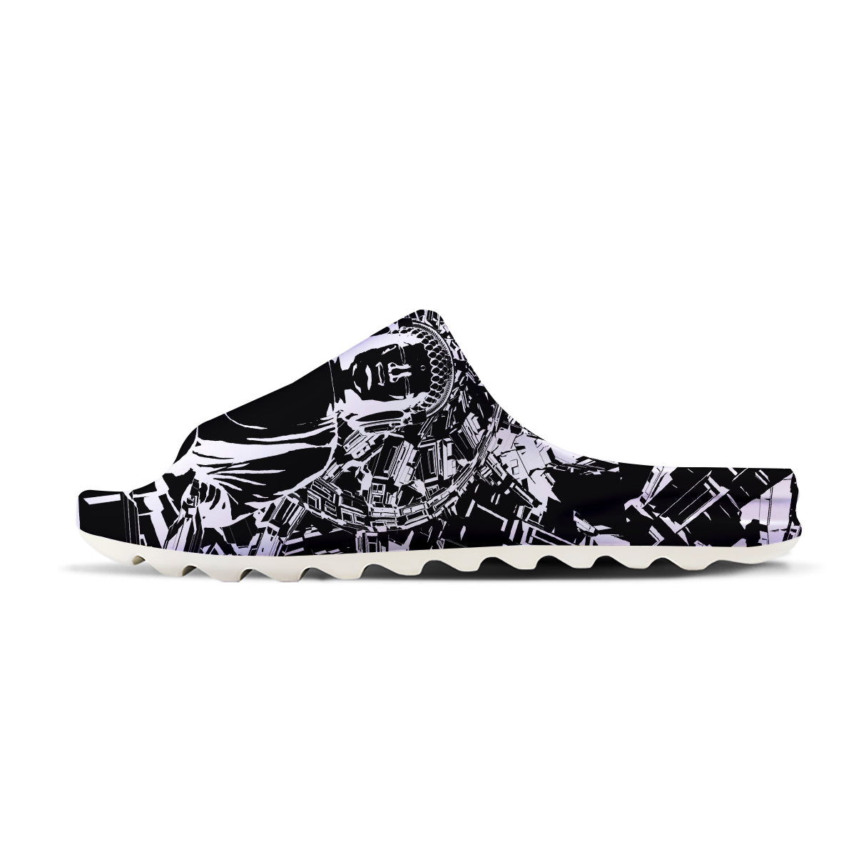 Technical Buddha Black And White Print Sandals-grizzshop