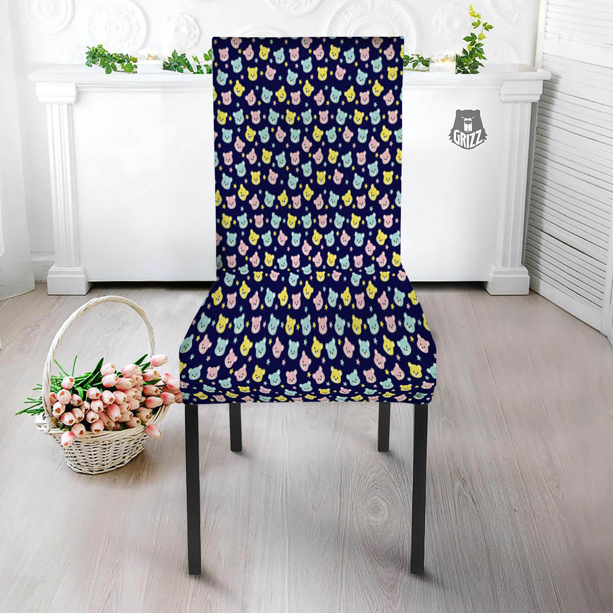Teddy Bear Cartoon Print Pattern Dining Chair Slipcover-grizzshop