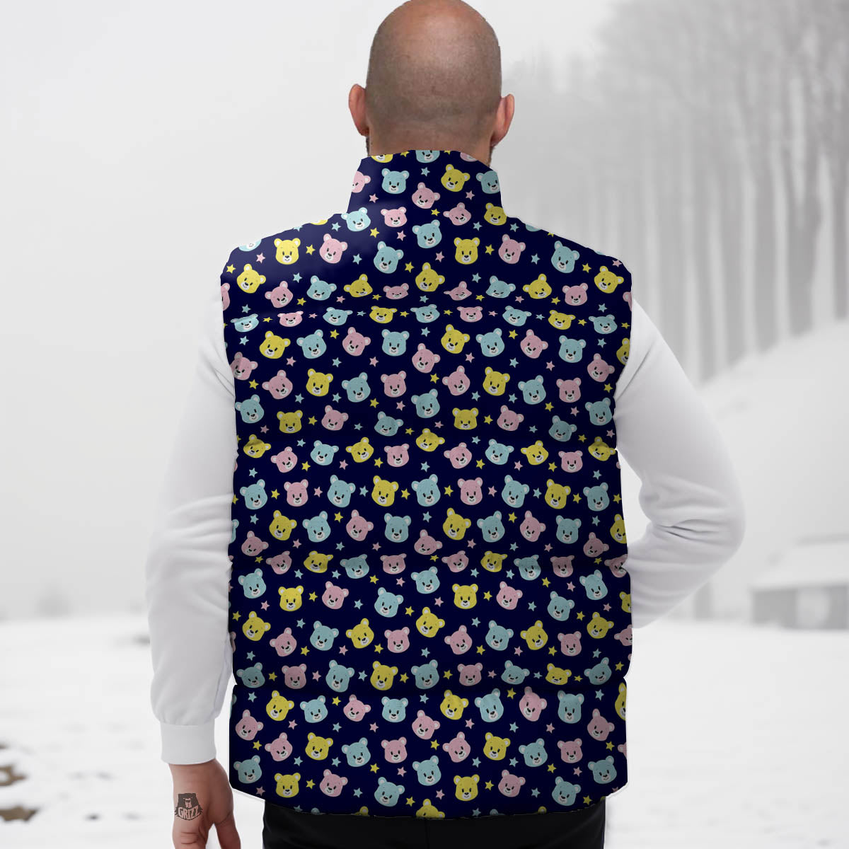Teddy Bear Cartoon Print Pattern Down Vest-grizzshop