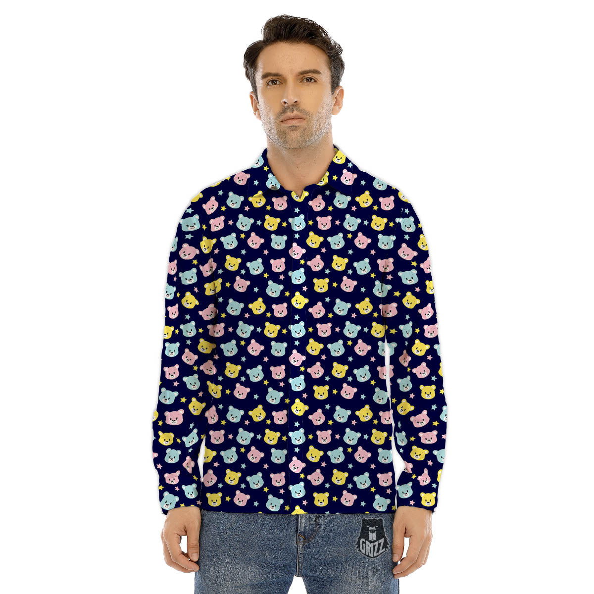 Teddy Bear Cartoon Print Pattern Men's Dress Shirts-grizzshop