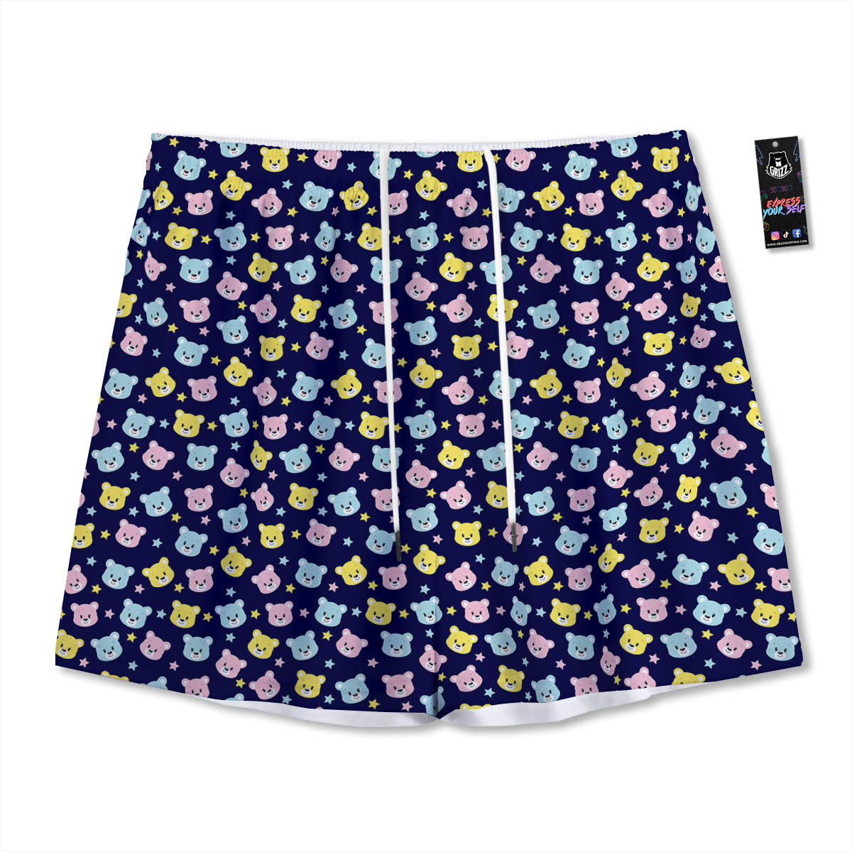 Teddy Bear Cartoon Print Pattern Mesh Shorts-grizzshop