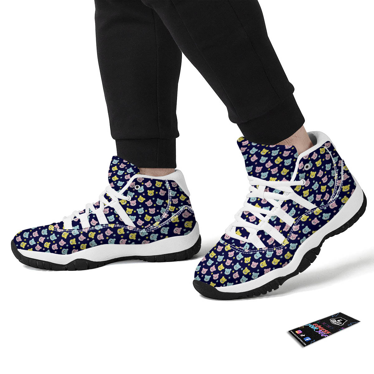 Teddy Bear Cartoon Print Pattern White Bball Shoes-grizzshop