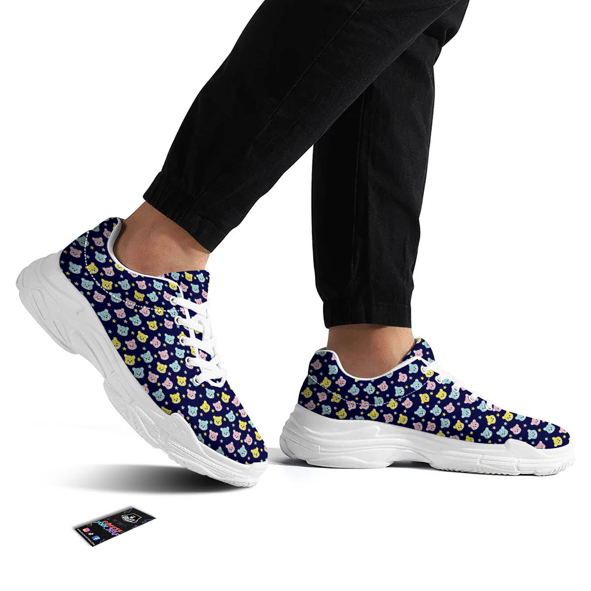Teddy Bear Cartoon Print Pattern White Chunky Shoes-grizzshop