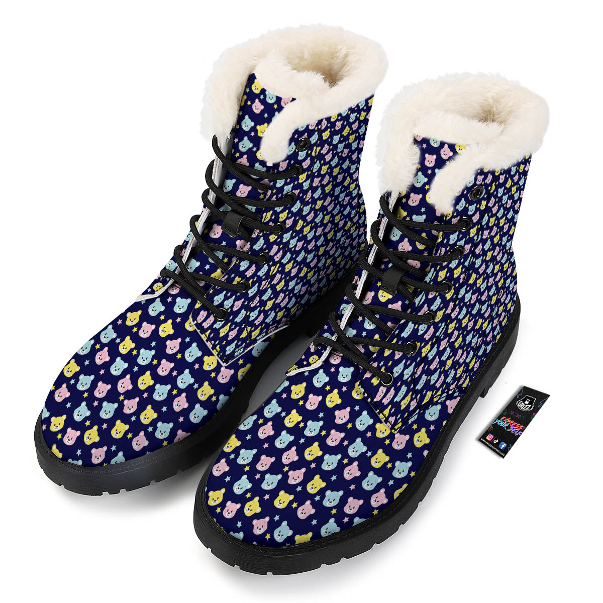 Teddy Bear Cartoon Print Pattern Winter Boots-grizzshop