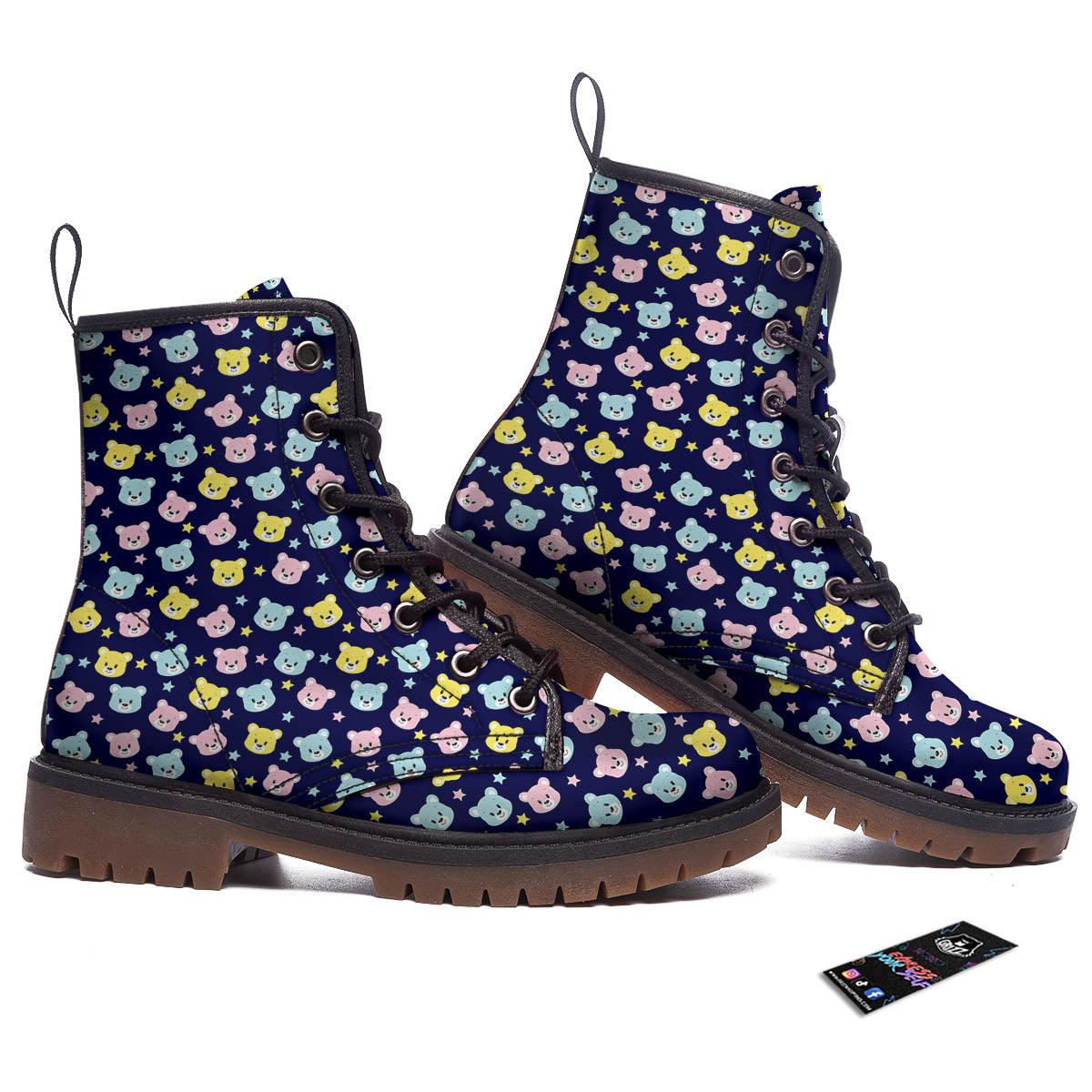 Teddy Bear Cartoon Print Pattern Work Boots-grizzshop