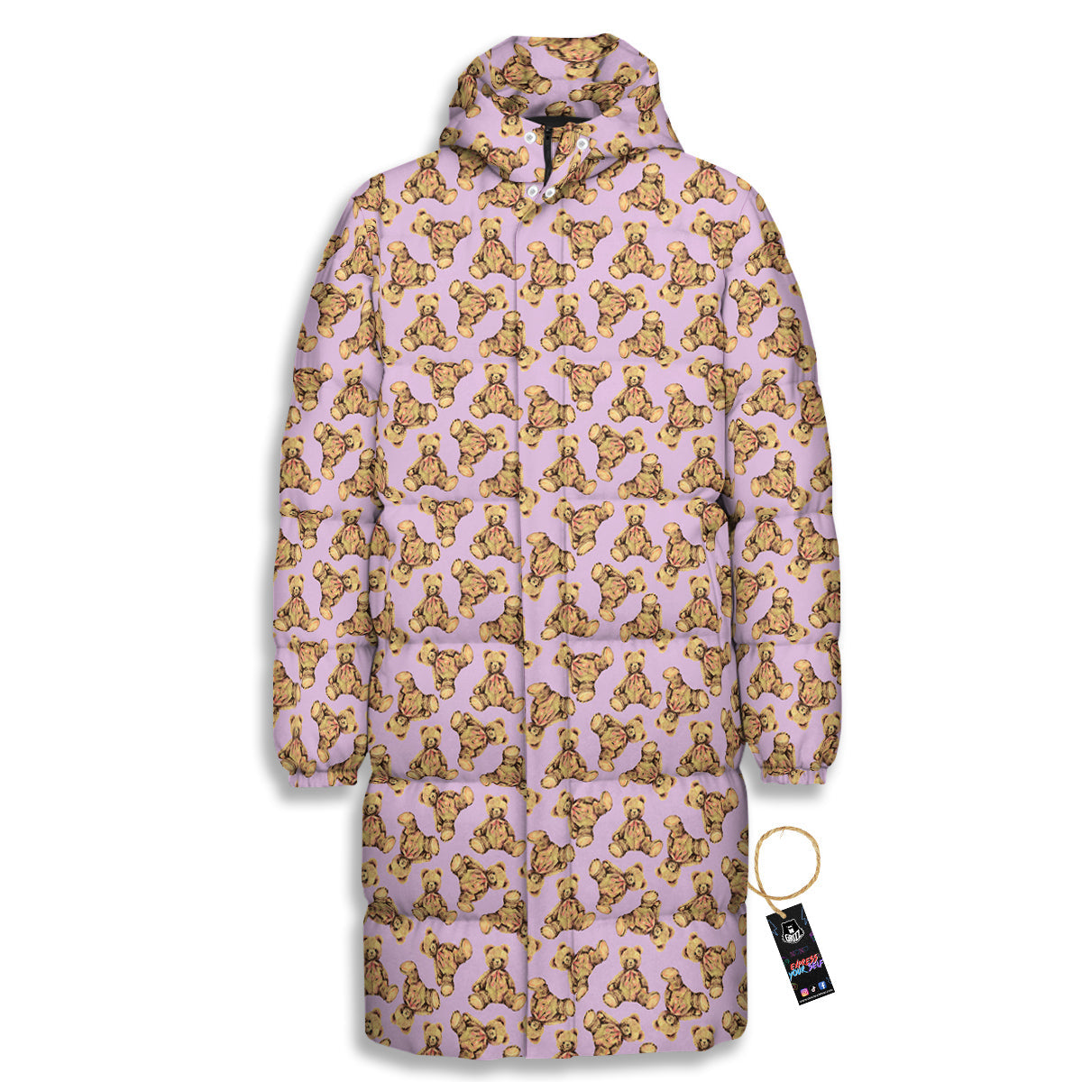 Teddy Bear Cute Print Pattern Long Down Jacket-grizzshop