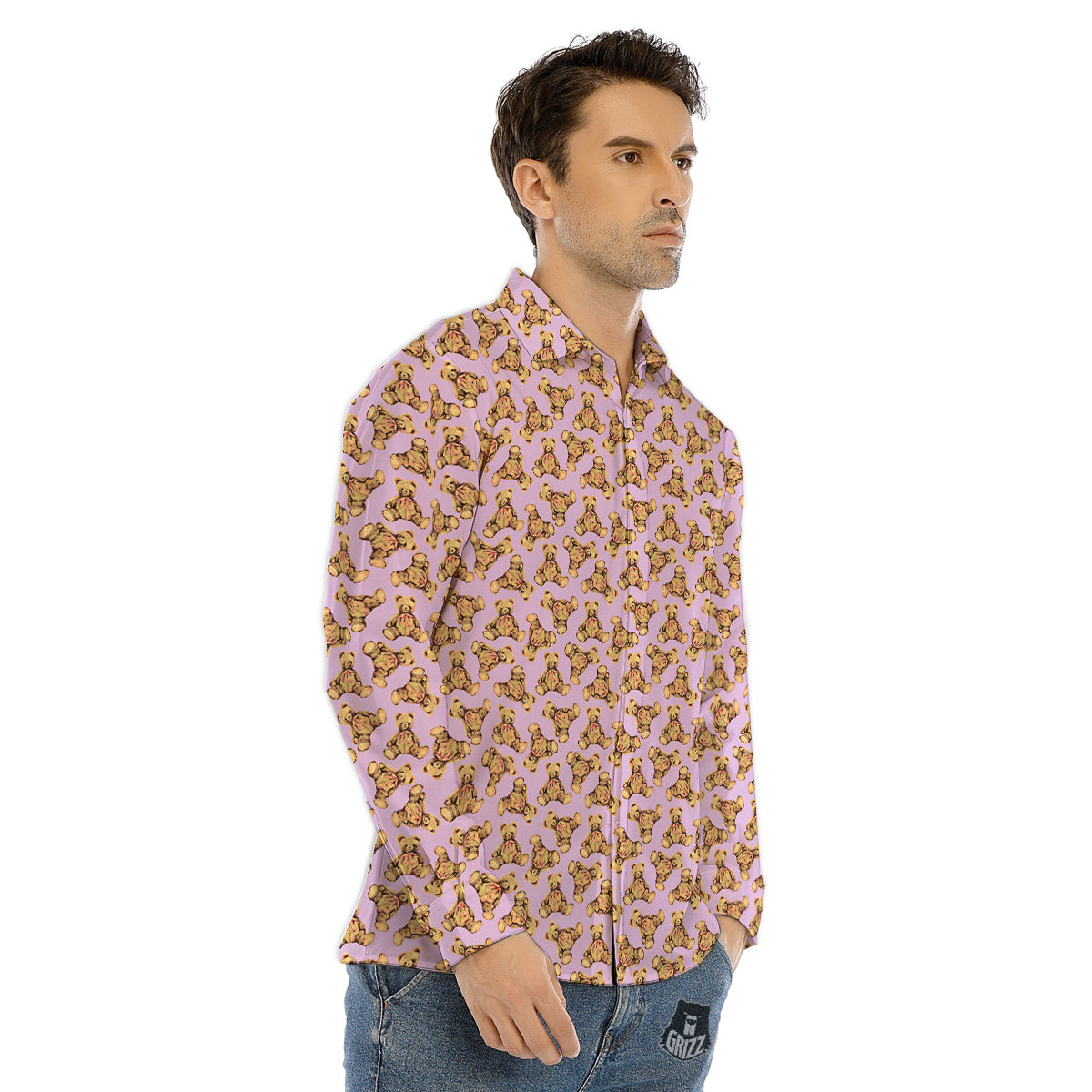 Teddy Bear Cute Print Pattern Men's Dress Shirts-grizzshop