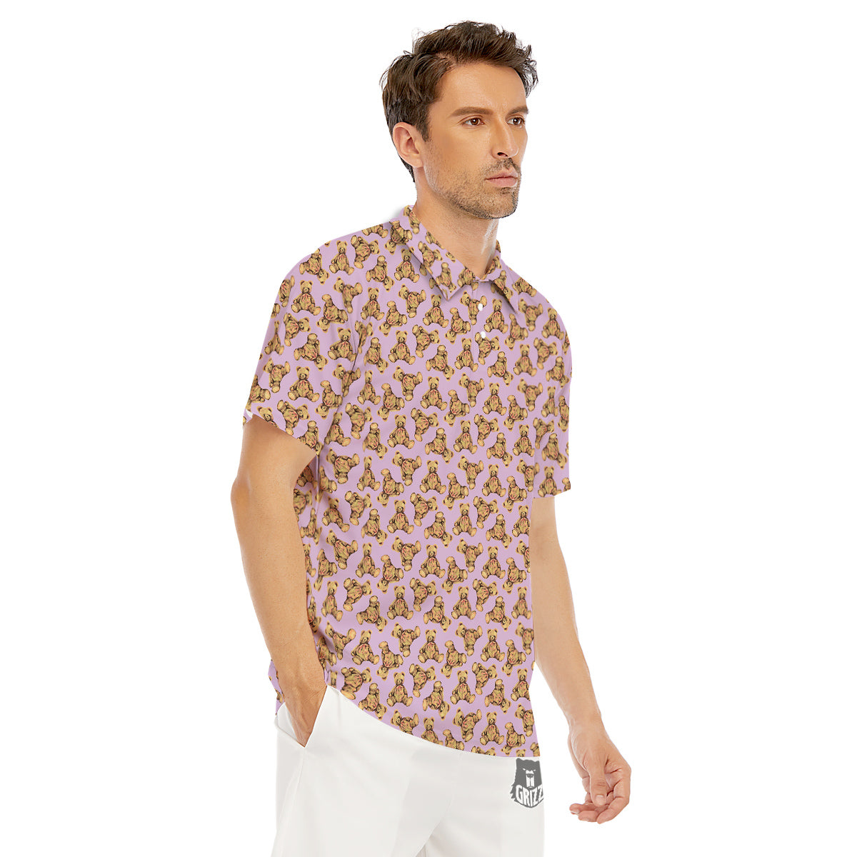 Teddy Bear Cute Print Pattern Men's Golf Shirts-grizzshop