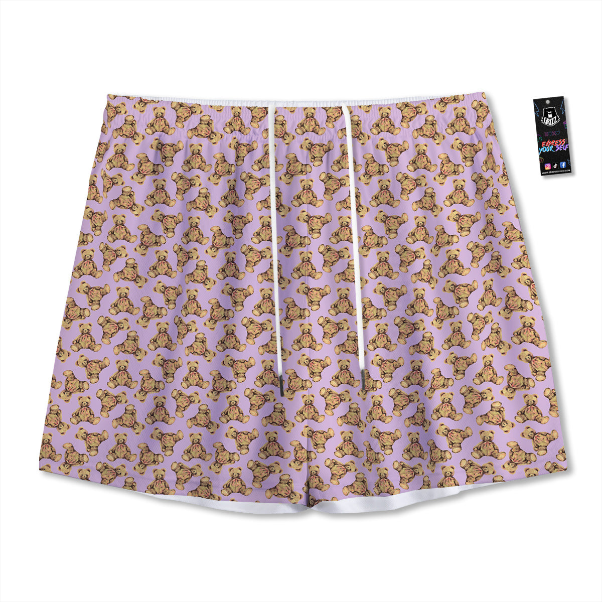 Teddy Bear Cute Print Pattern Mesh Shorts-grizzshop