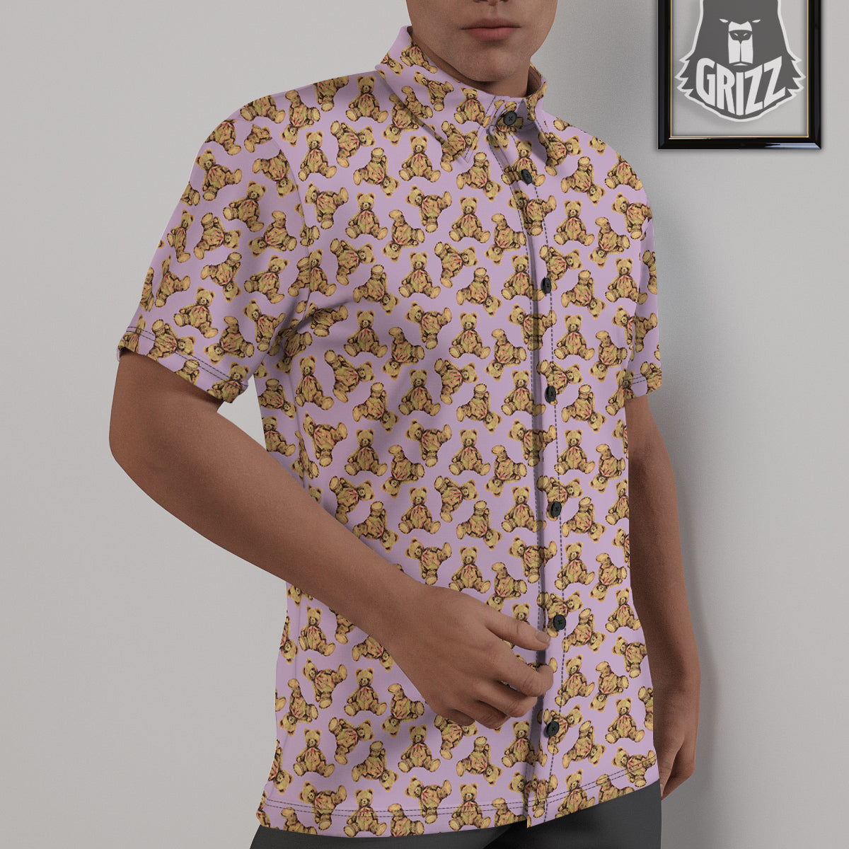 Teddy Bear Cute Print Pattern Untucked Shirts-grizzshop