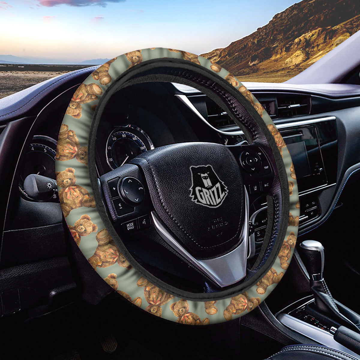 Teddy Bear Watercolor Print Pattern Car Steering Wheel Cover-grizzshop