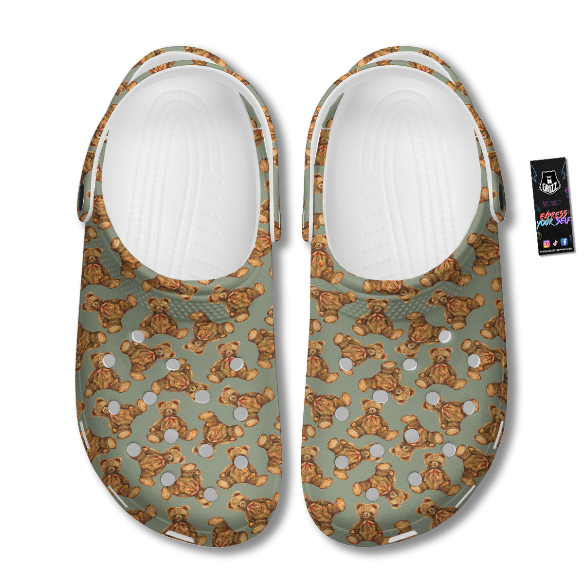 Teddy Bear Watercolor Print Pattern Clog-grizzshop