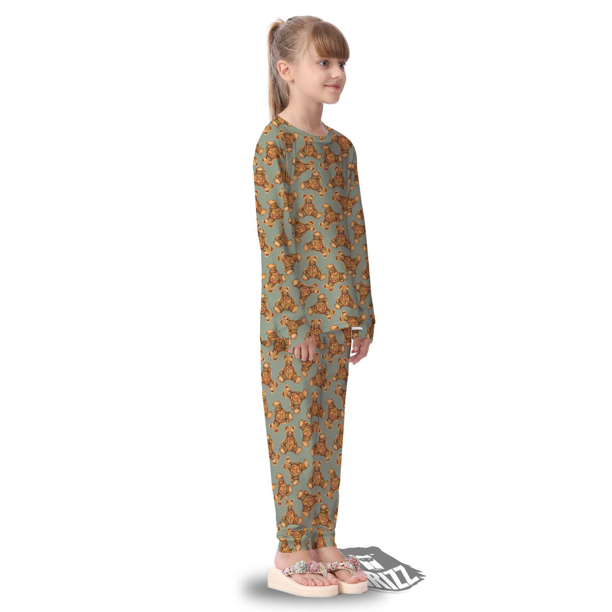 Teddy Bear Watercolor Print Pattern Kid's Pajamas-grizzshop