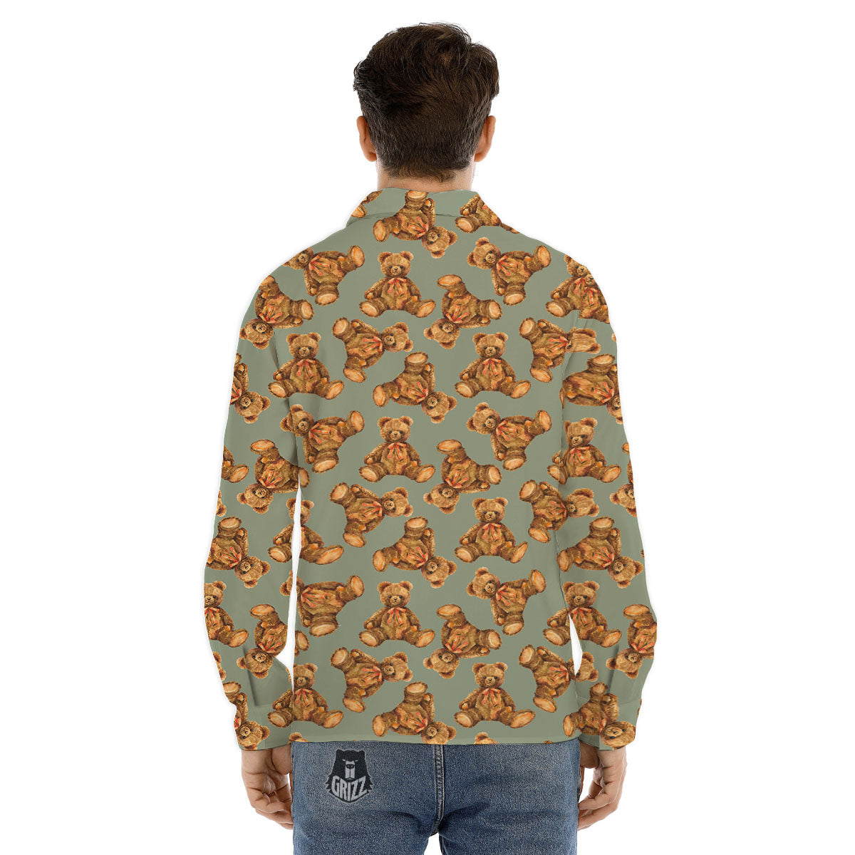 Teddy Bear Watercolor Print Pattern Men's Dress Shirts-grizzshop