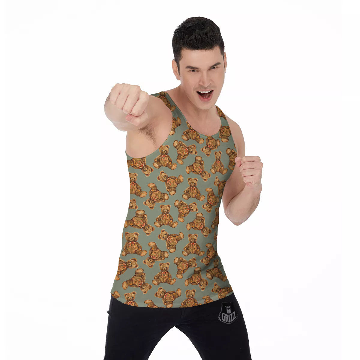 Teddy Bear Watercolor Print Pattern Men's Tank Top-grizzshop