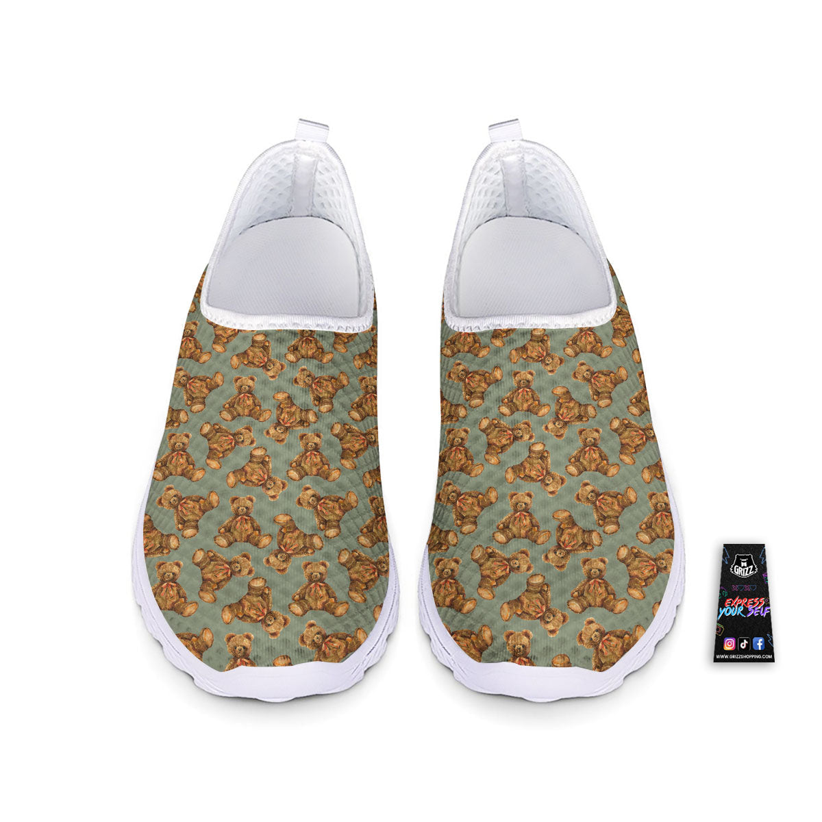 Teddy Bear Watercolor Print Pattern Nurse Shoes-grizzshop