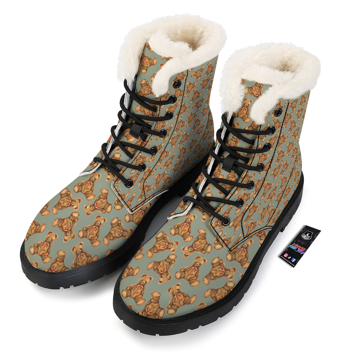 Teddy Bear Watercolor Print Pattern Winter Boots-grizzshop