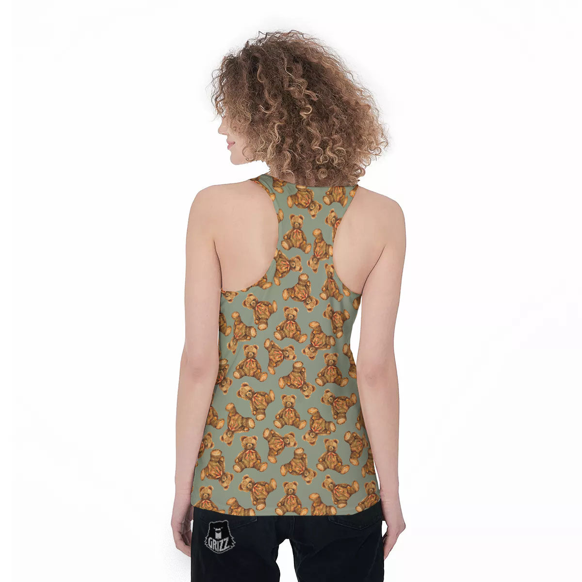 Teddy Bear Watercolor Print Pattern Women's Racerback Tank Top-grizzshop