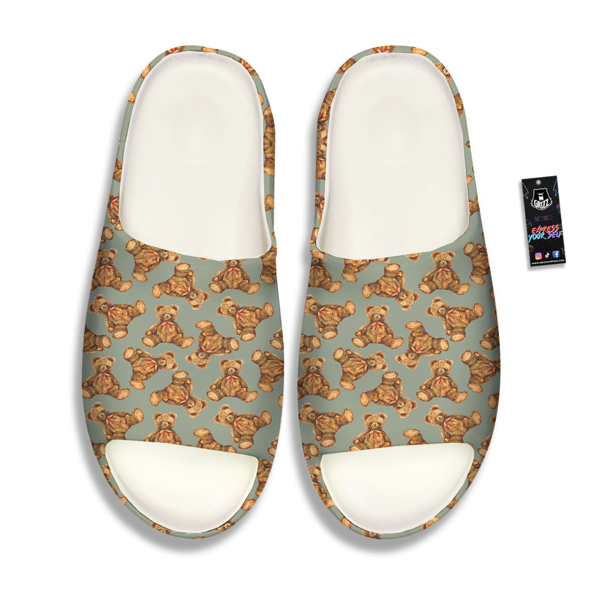 Teddy Bear Watercolor Print Pattern Sandals-grizzshop