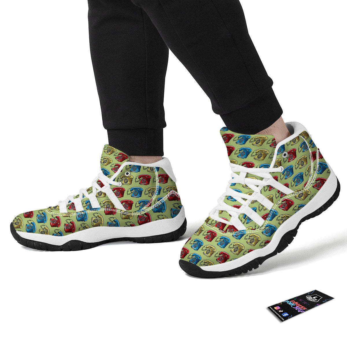 Telephone Hand Drawn Colorful Print Pattern White Bball Shoes-grizzshop