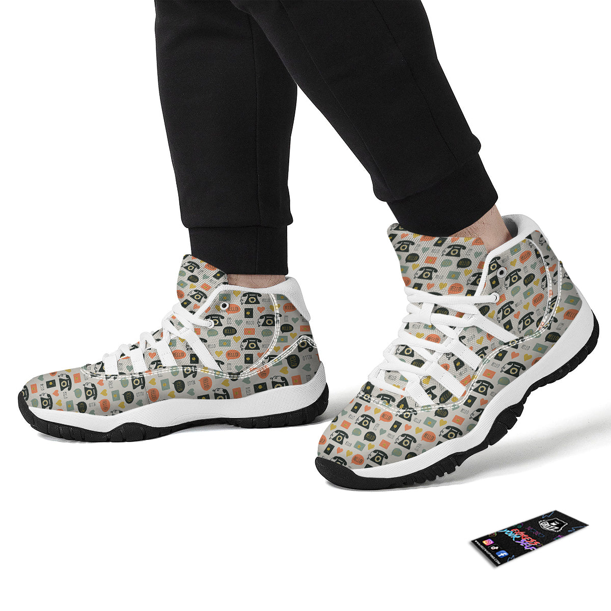 Telephone Hello Print Pattern White Bball Shoes-grizzshop