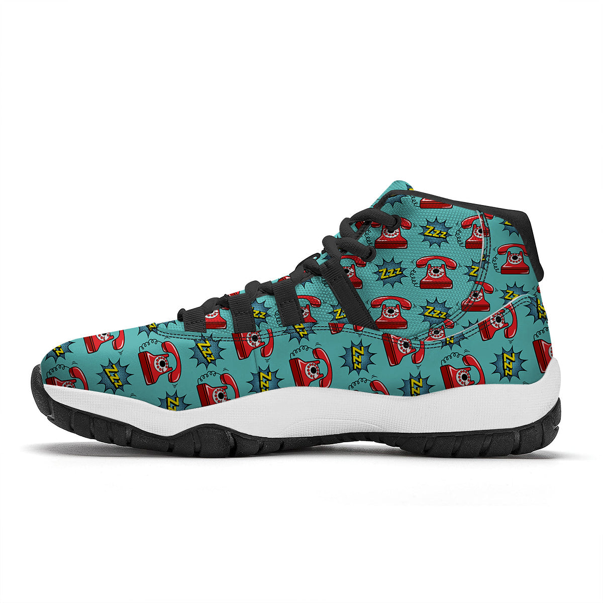 Telephone Is Calling Print Pattern Black Bball Shoes-grizzshop