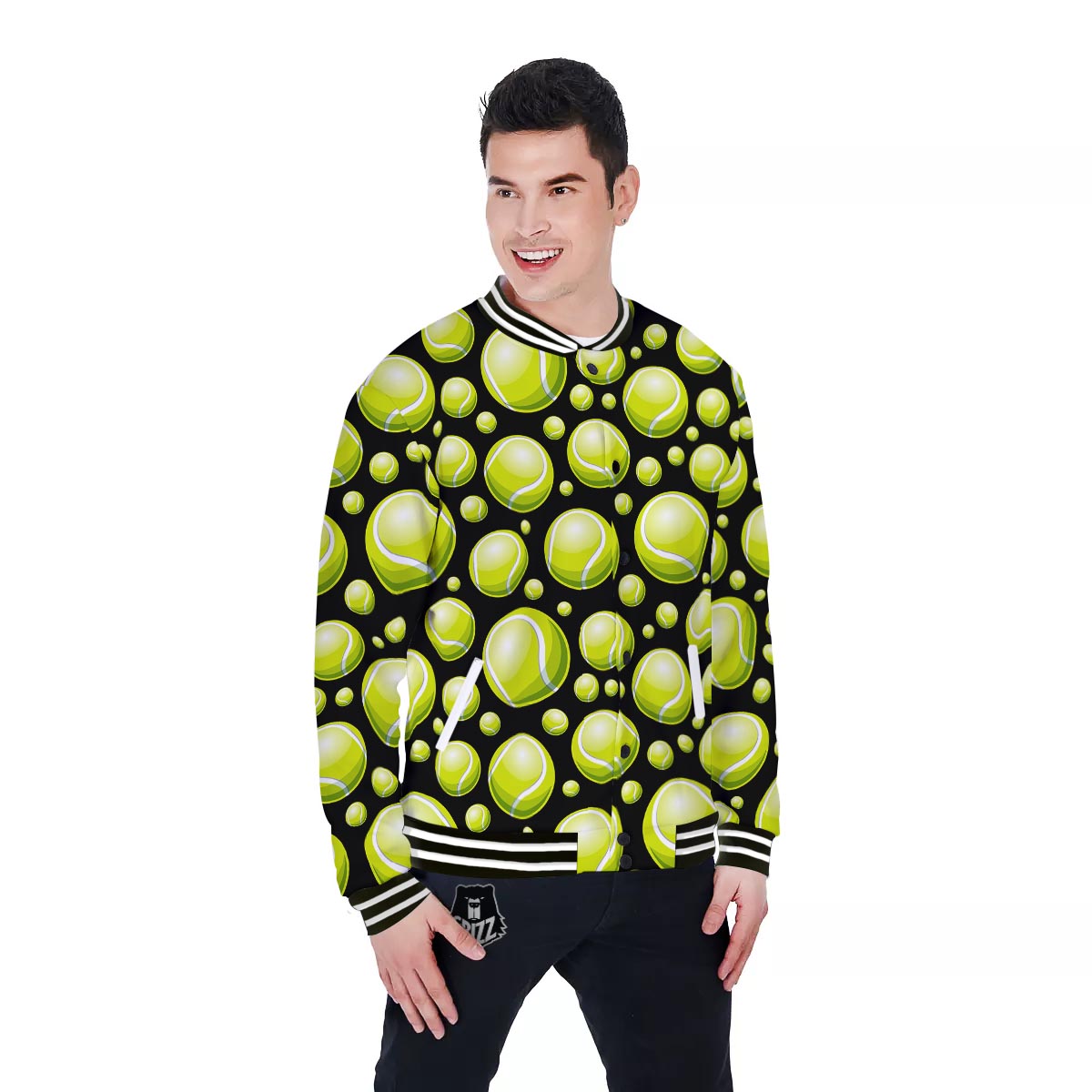Tennis Balls Print Pattern Baseball Jacket-grizzshop