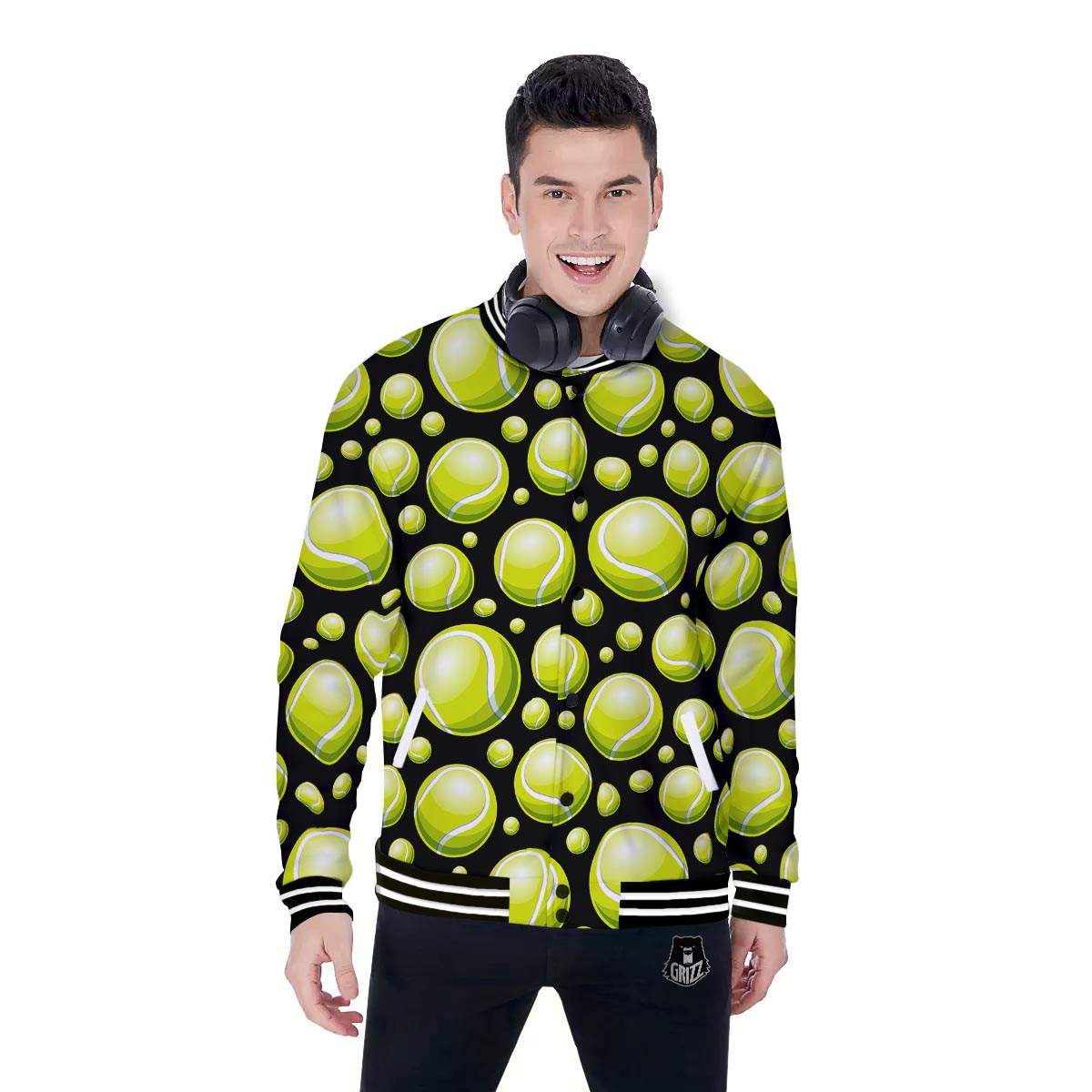 Tennis Balls Print Pattern Baseball Jacket-grizzshop