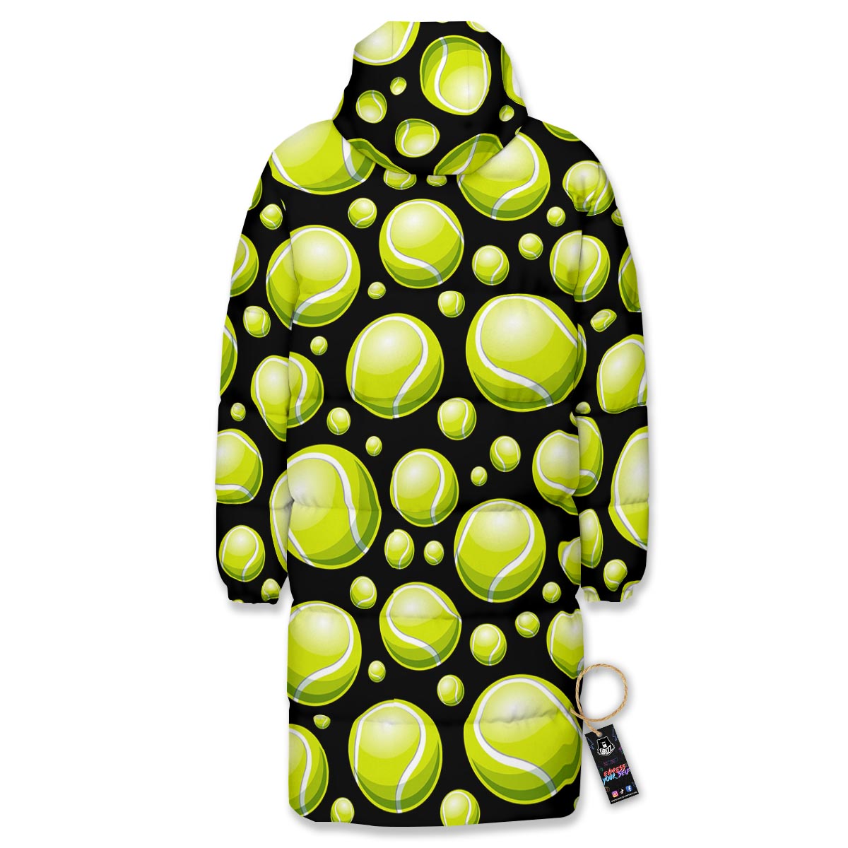 Tennis Balls Print Pattern Long Down Jacket-grizzshop