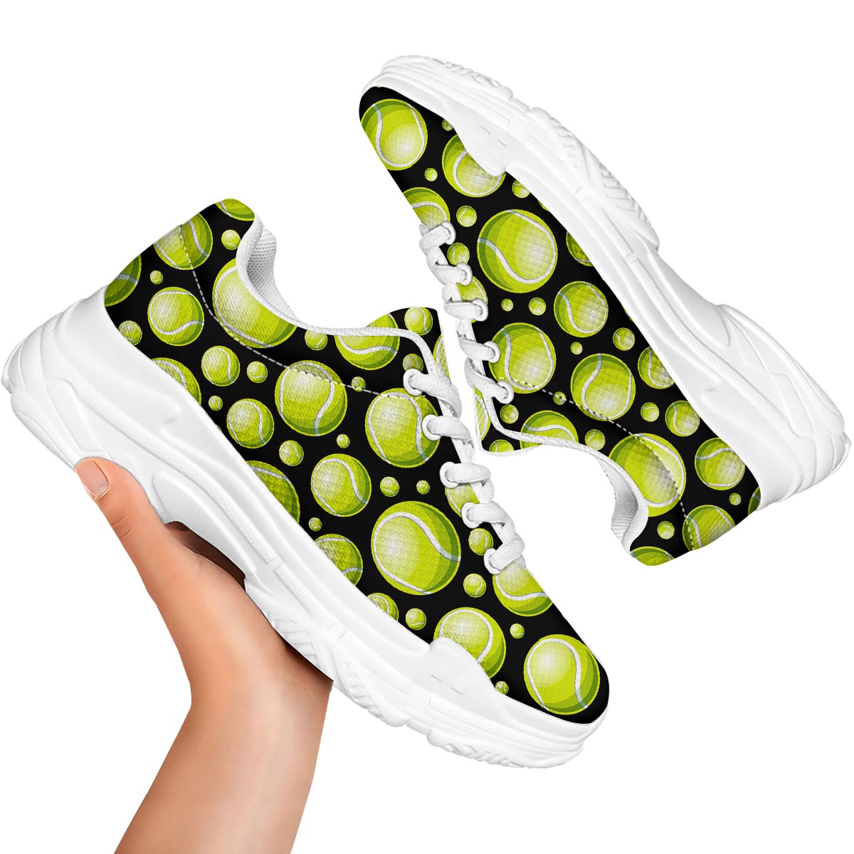 Tennis Balls Print Pattern White Chunky Shoes-grizzshop