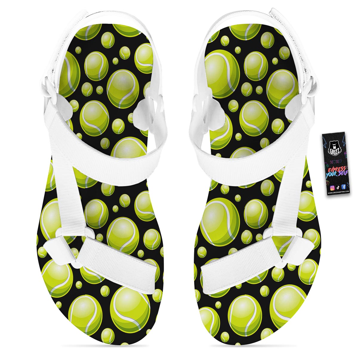 Tennis Balls Print Pattern White Open Toe Sandals-grizzshop