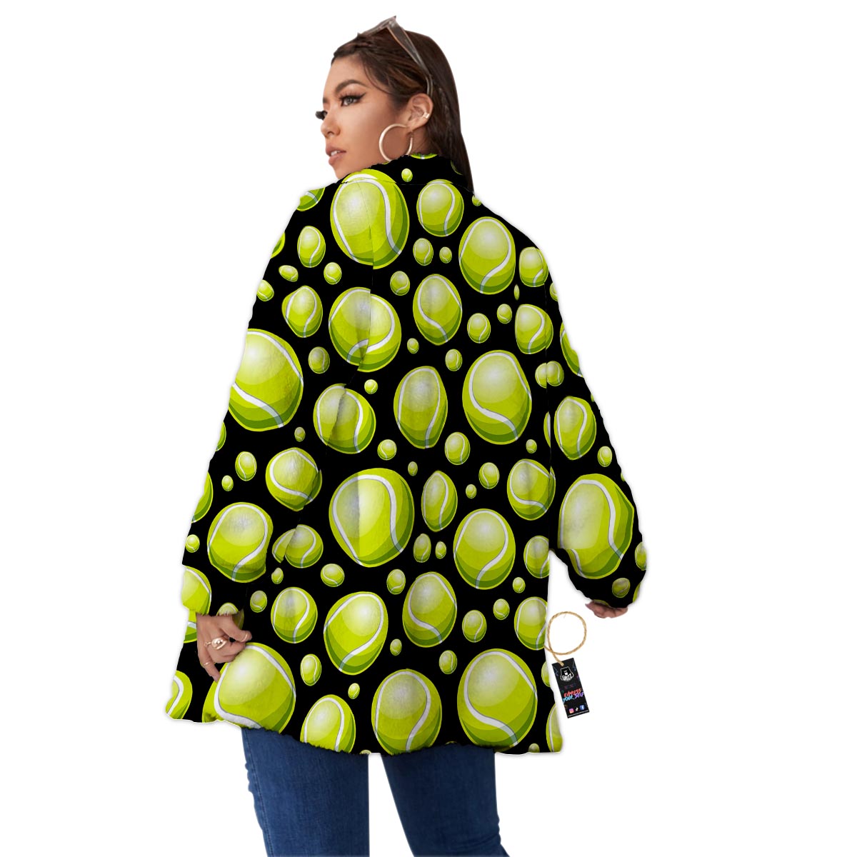Tennis Balls Print Pattern Women's Sherpa Jacket-grizzshop
