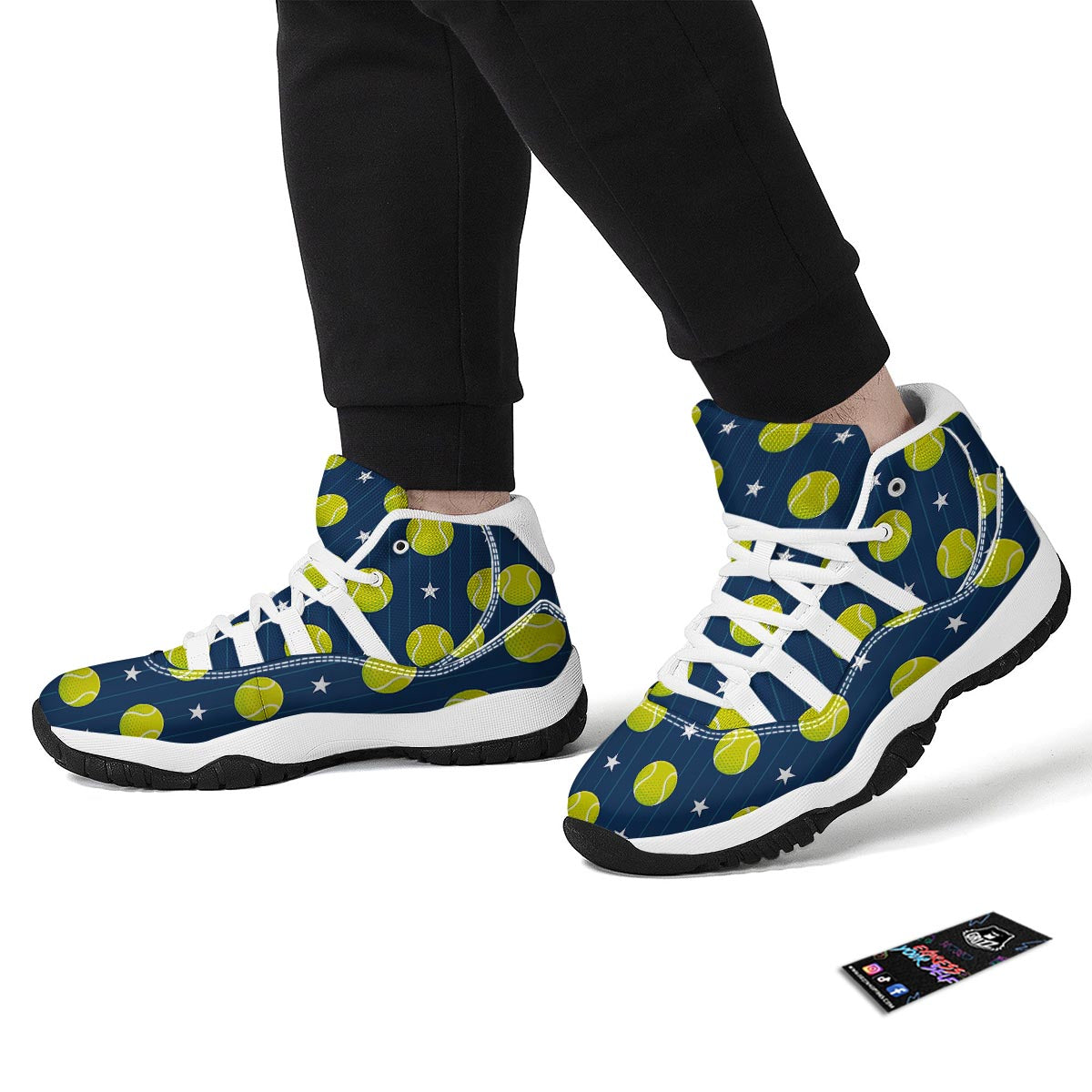 Tennis Pattern Print White Bball Shoes-grizzshop
