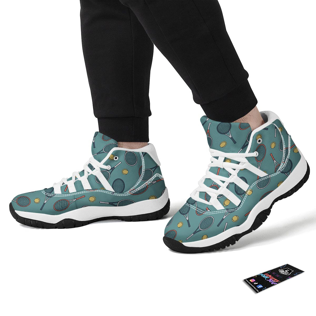 Tennis Print Pattern White Bball Shoes-grizzshop