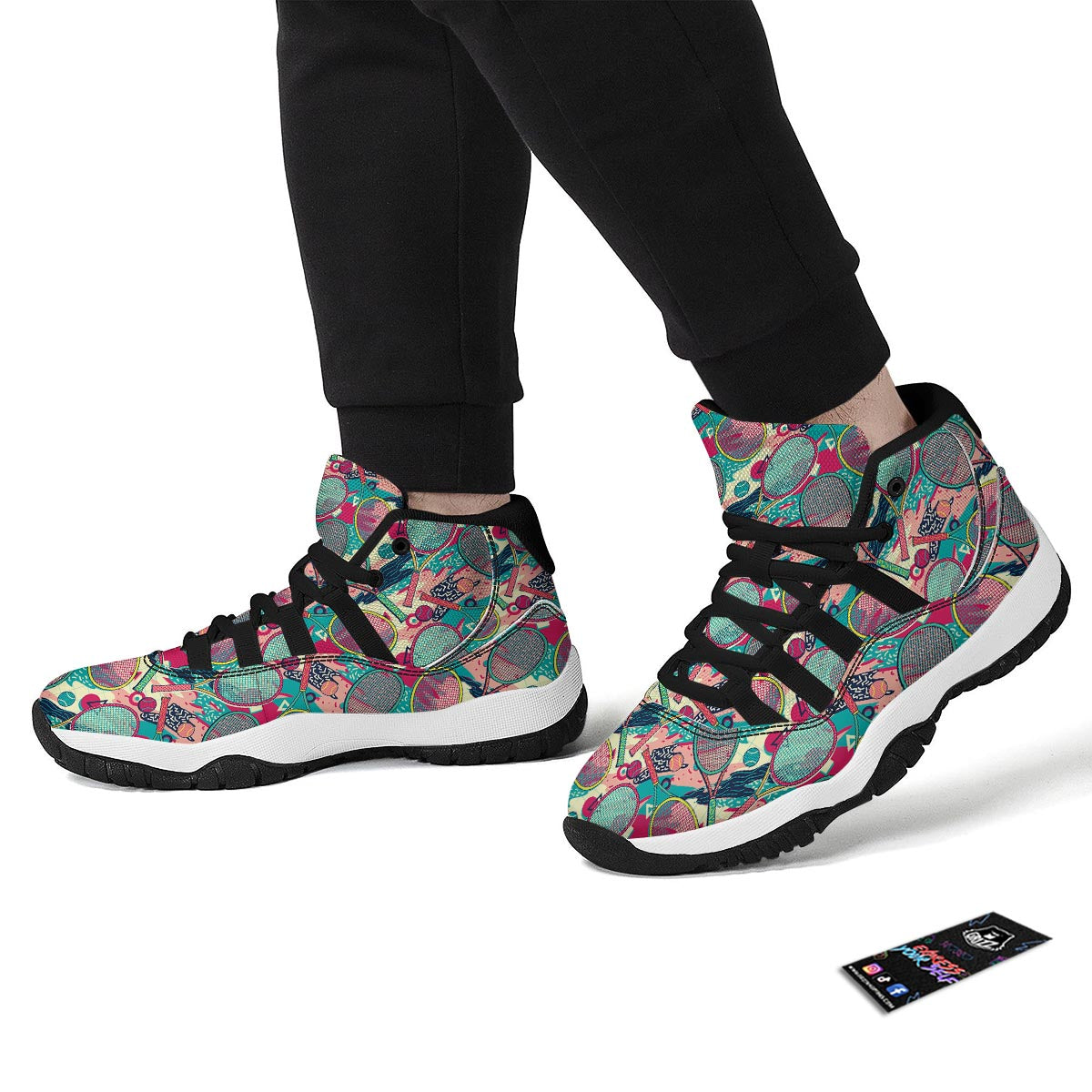 Tennis Retro Print Pattern Black Bball Shoes-grizzshop