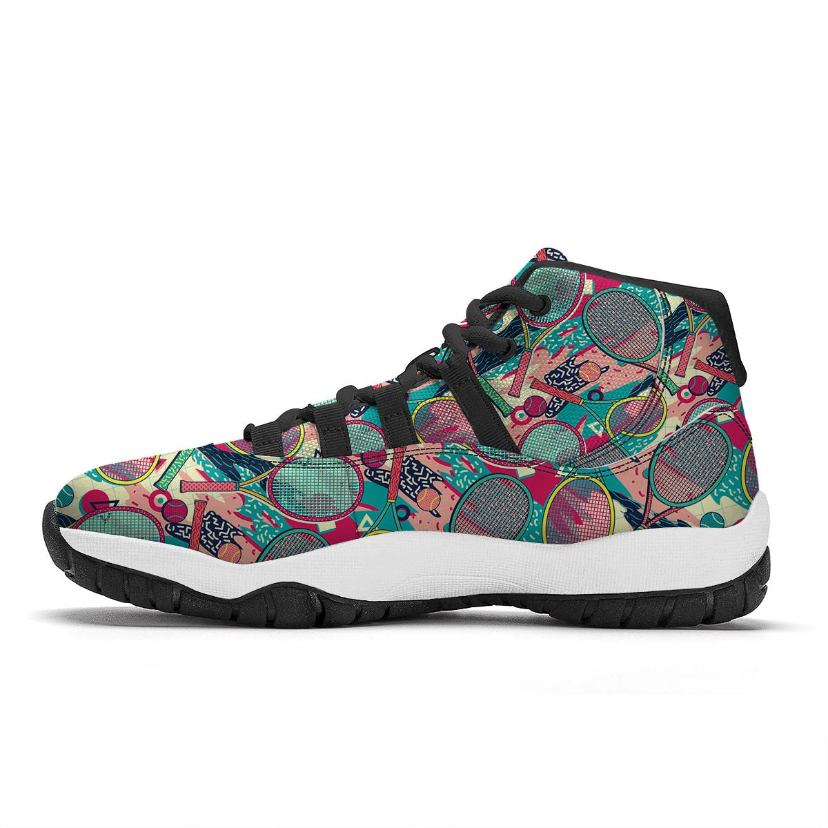 Tennis Retro Print Pattern Black Bball Shoes-grizzshop