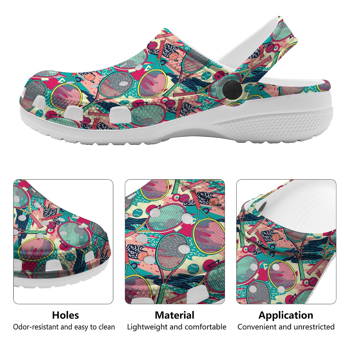 Tennis Retro Print Pattern Clog-grizzshop