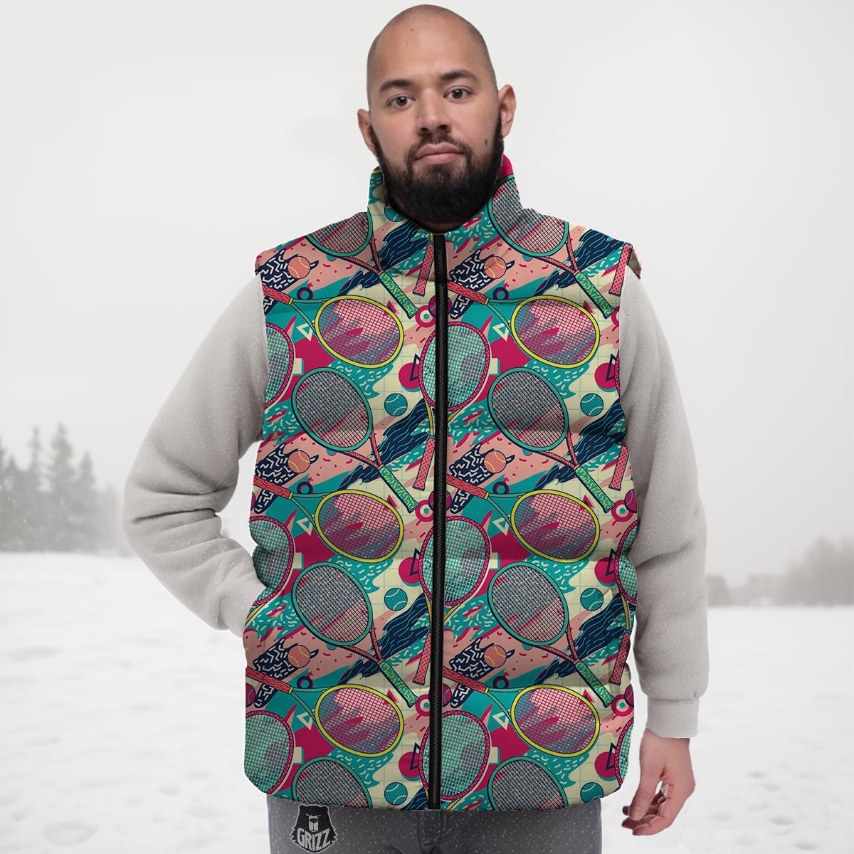 Tennis Retro Print Pattern Down Vest-grizzshop