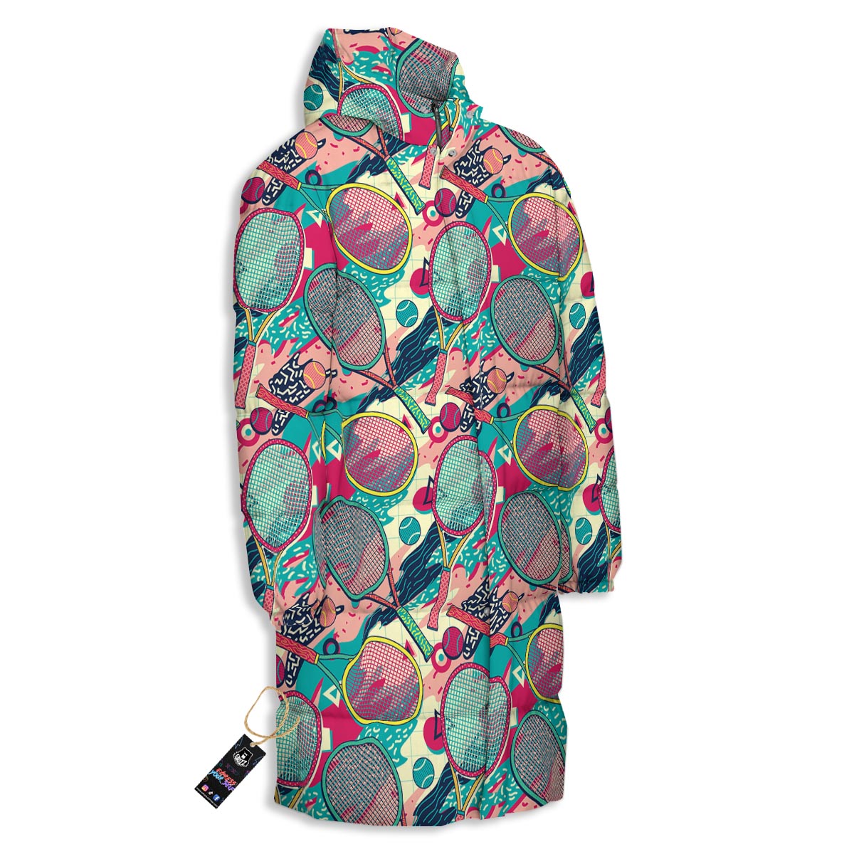 Tennis Retro Print Pattern Long Down Jacket-grizzshop