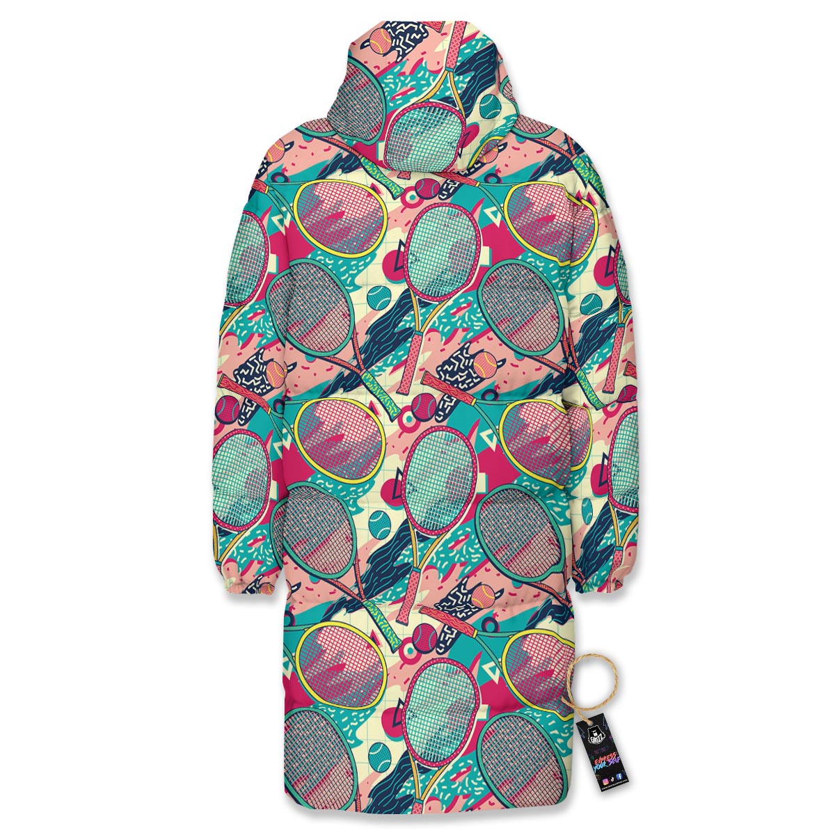 Tennis Retro Print Pattern Long Down Jacket-grizzshop