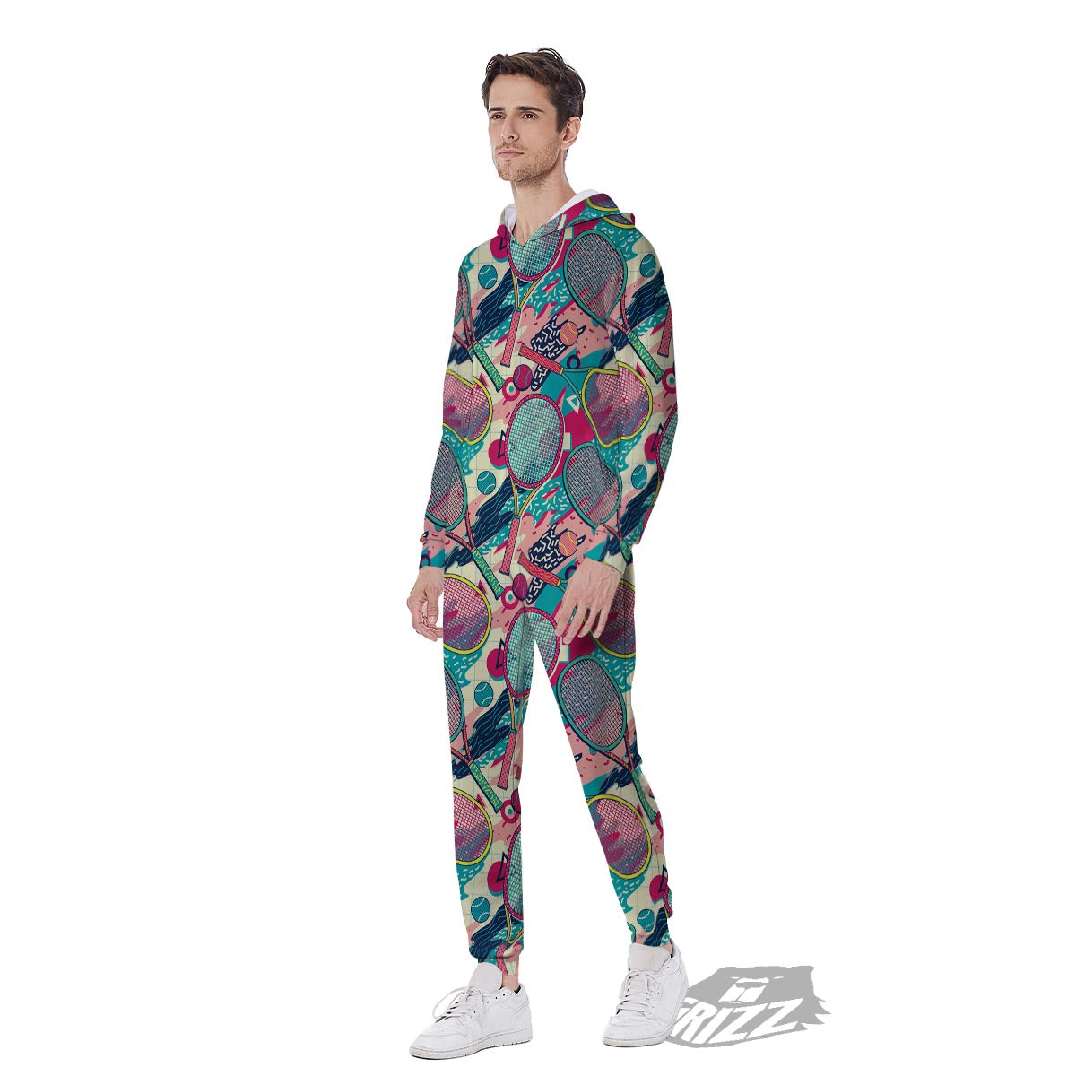 Tennis Retro Print Pattern Men's Jumpsuit-grizzshop
