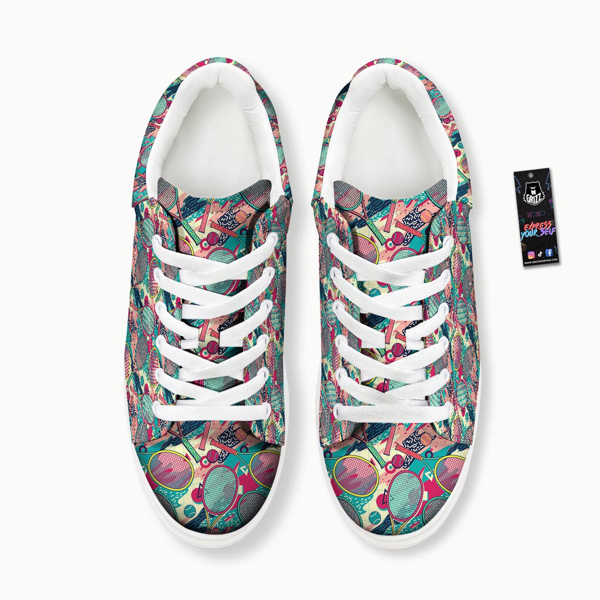 Tennis Retro Print Pattern Platform Shoes-grizzshop