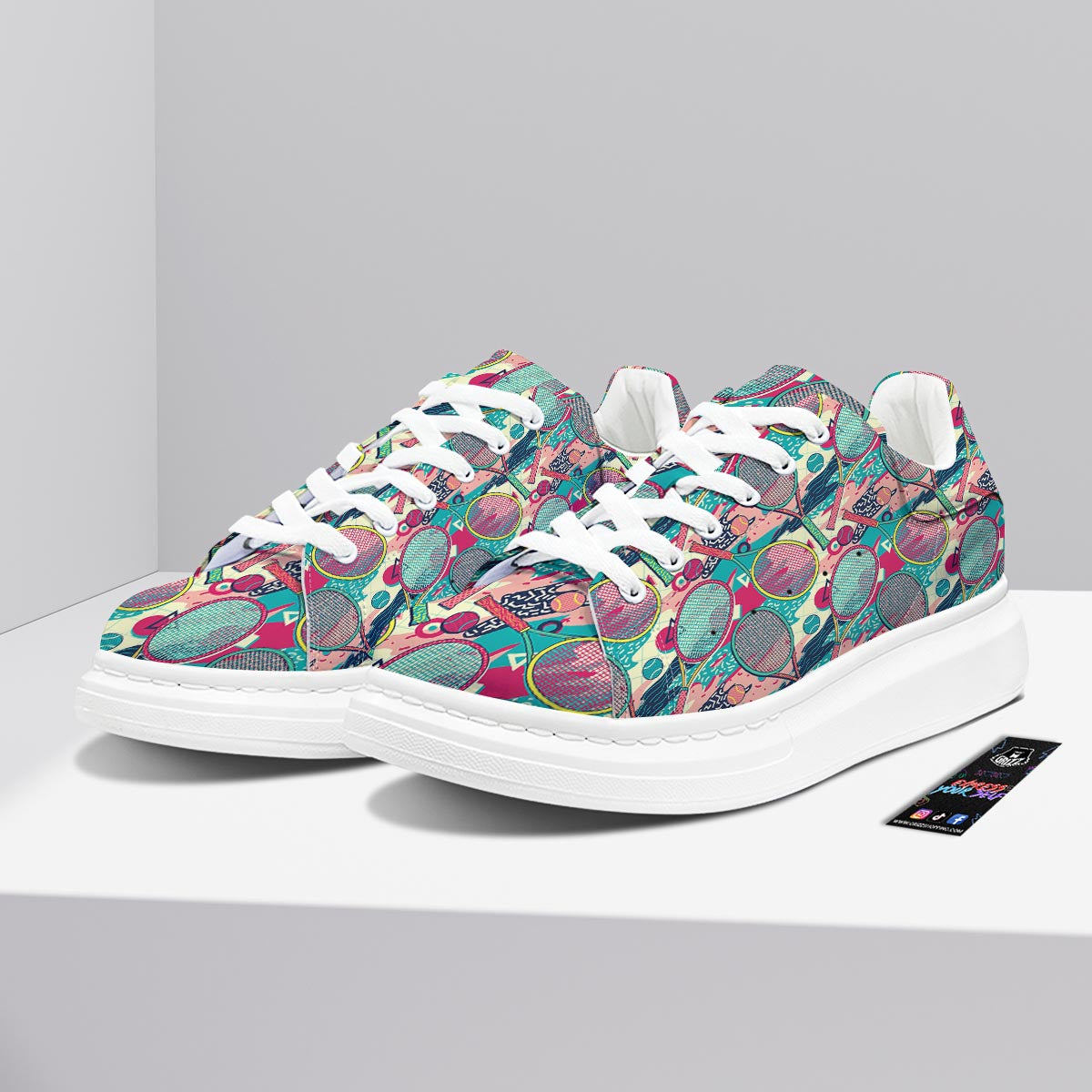 Tennis Retro Print Pattern Platform Shoes-grizzshop