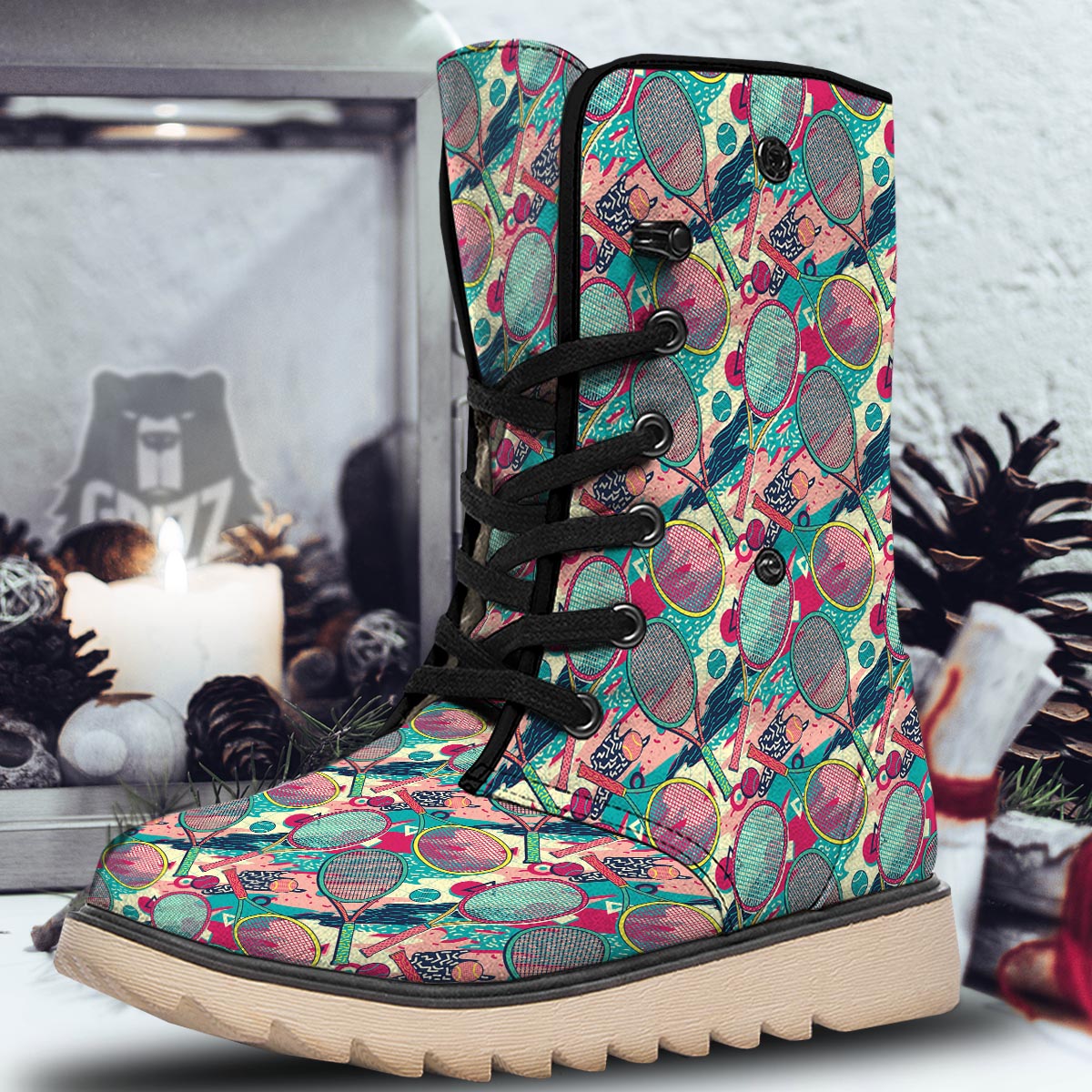 Tennis Retro Print Pattern Snow Boots-grizzshop