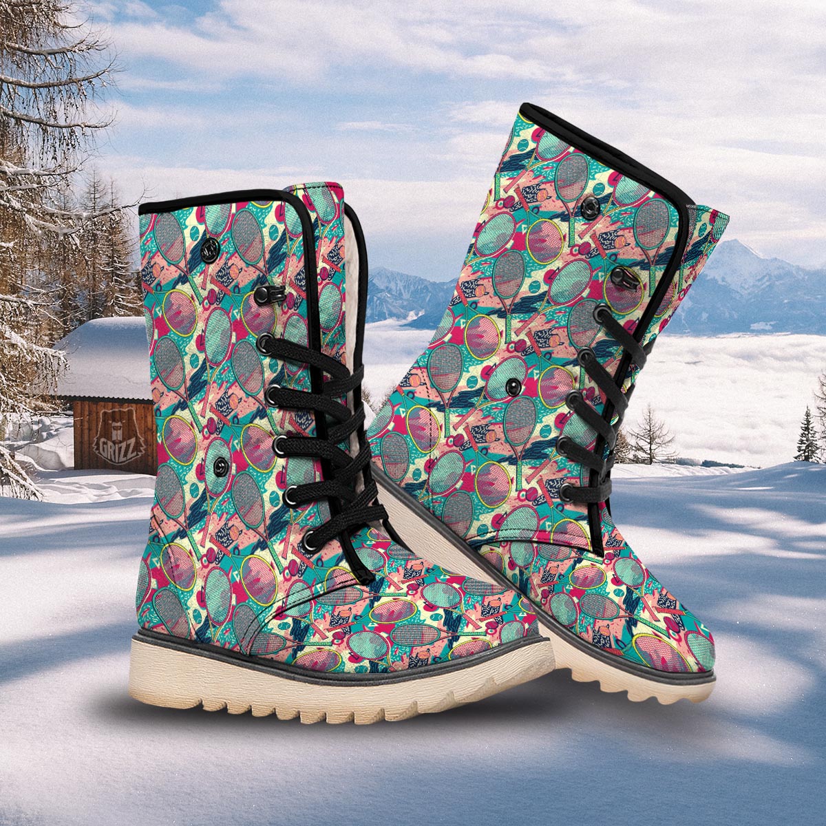 Tennis Retro Print Pattern Snow Boots-grizzshop