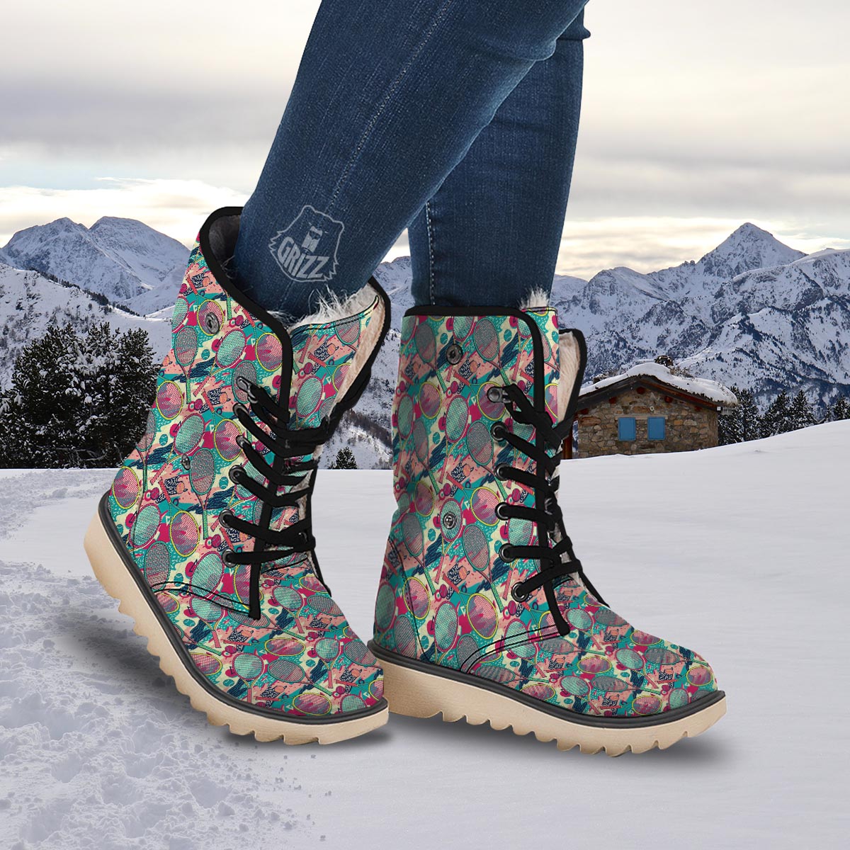 Tennis Retro Print Pattern Snow Boots-grizzshop