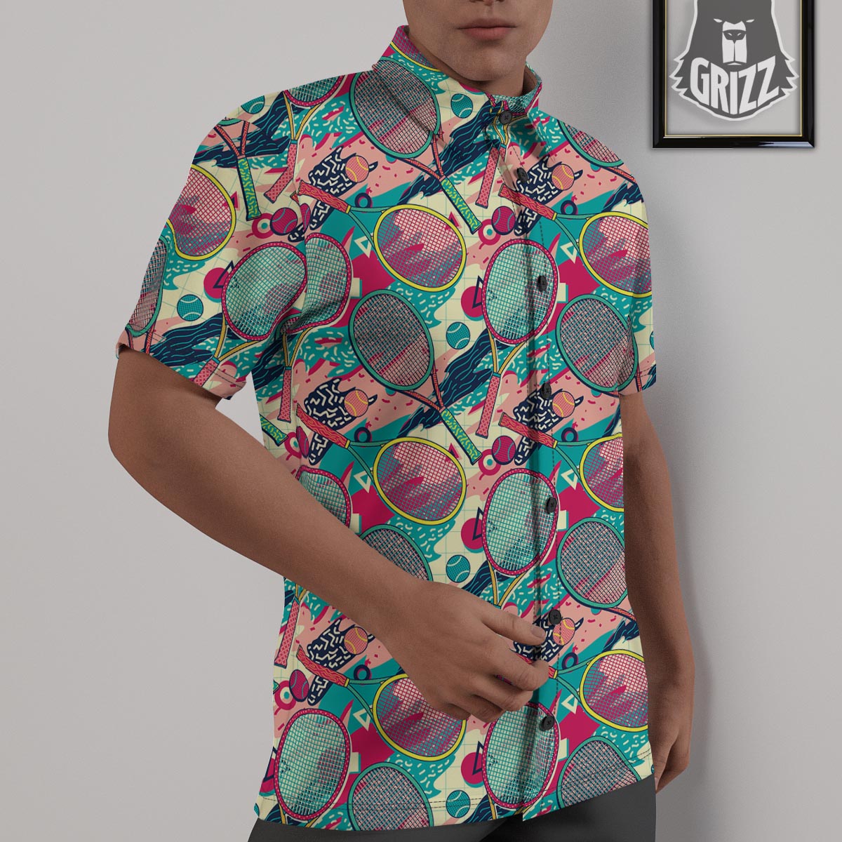 Tennis Retro Print Pattern Untucked Shirts-grizzshop