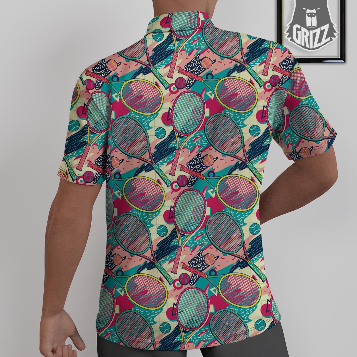 Tennis Retro Print Pattern Untucked Shirts-grizzshop