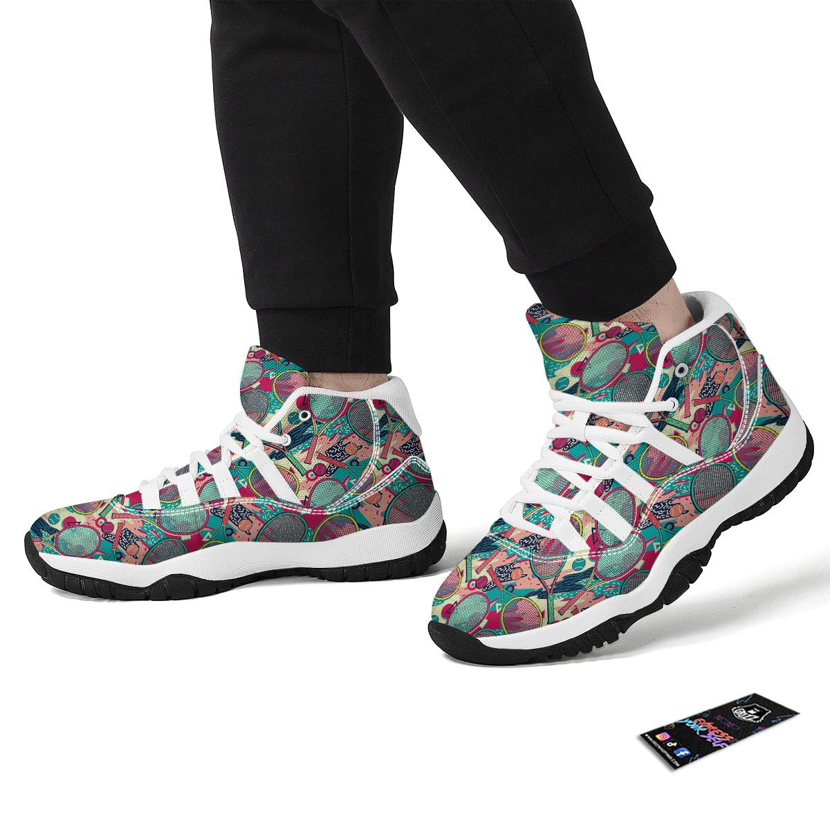 Tennis Retro Print Pattern White Bball Shoes-grizzshop